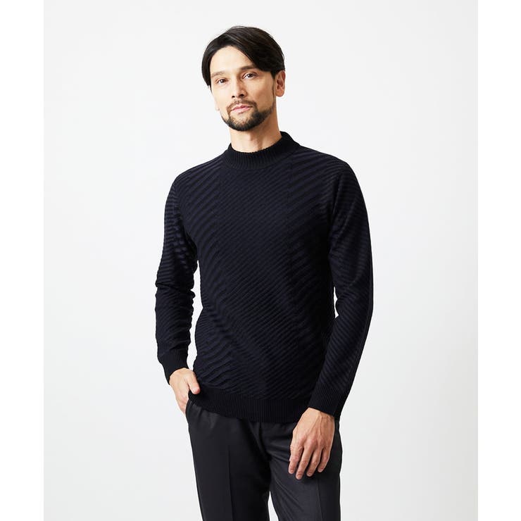 ネイビー | グラデーションモックネックニット | MICHEL KLEIN HOMME