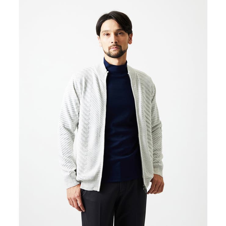 ライトグレー | グラデーションスタンドカラーニットブルゾン | MICHEL KLEIN HOMME