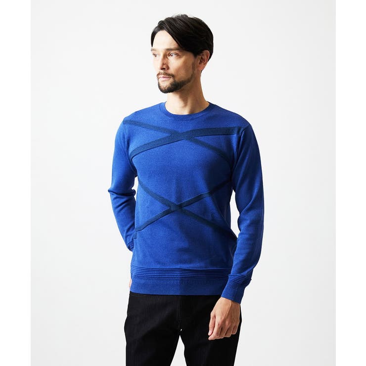 ブルー | 切り替えクルーネックニット | MICHEL KLEIN HOMME