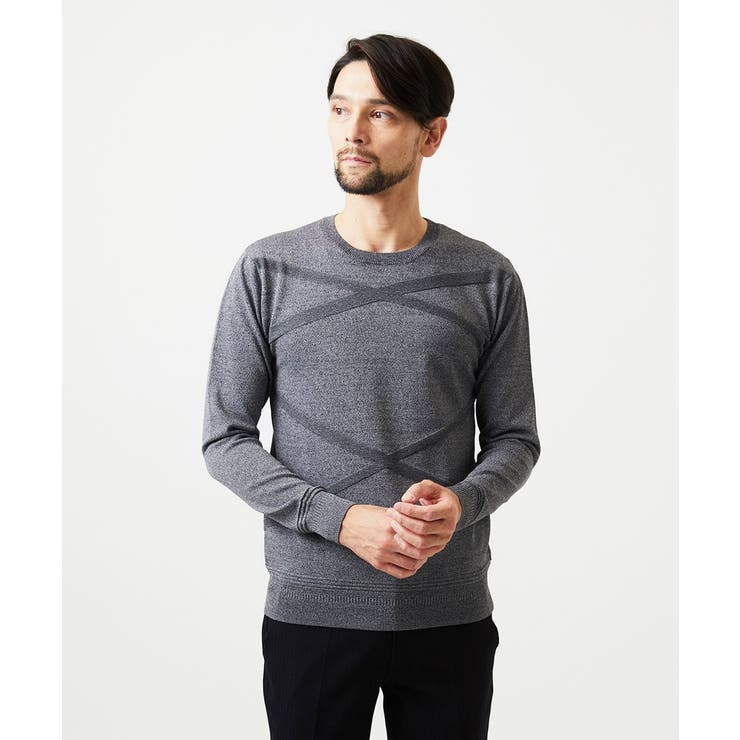 グレー | 切り替えクルーネックニット | MICHEL KLEIN HOMME