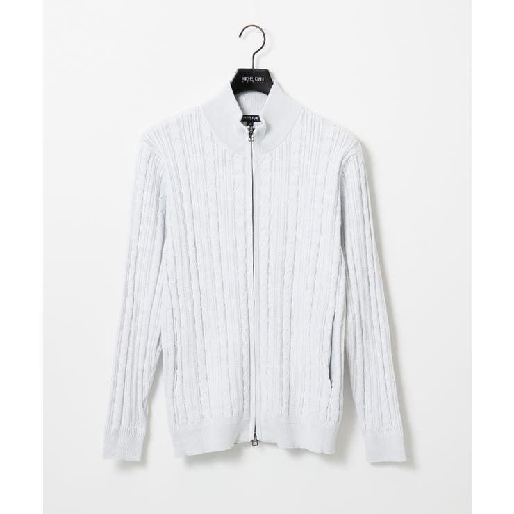 ライトグレー | 編み込みスタンドカラーニットブルゾン | MICHEL KLEIN HOMME