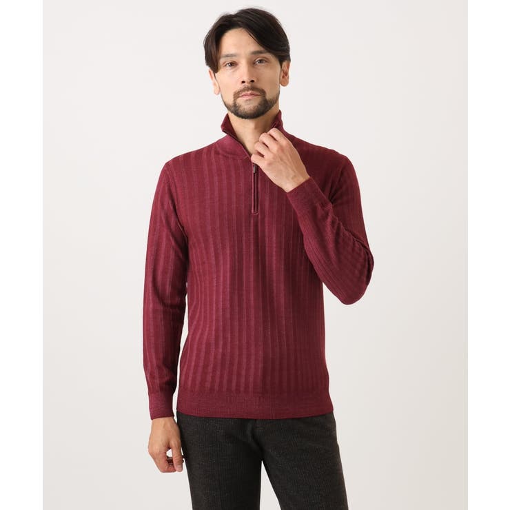 パープル | ガーメントダイリブ  ハーフジップニット | MICHEL KLEIN HOMME