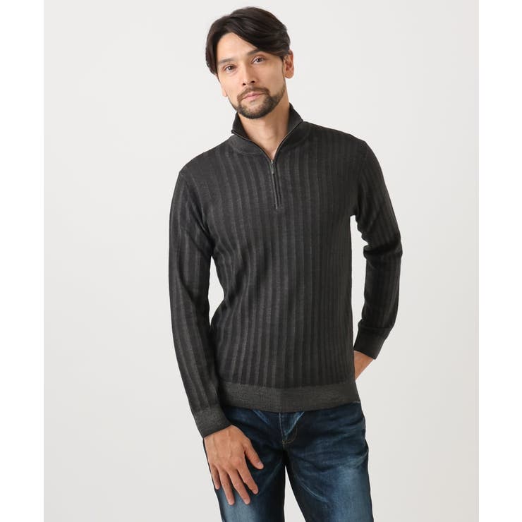 ダークグレー | ガーメントダイリブ  ハーフジップニット | MICHEL KLEIN HOMME