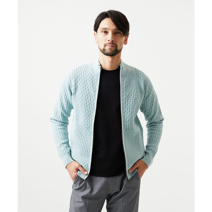 グリーン | スタンドカラ―ニットカーディガン | MICHEL KLEIN HOMME