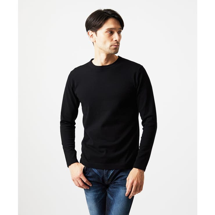 ブラック | モワール クルーネックニット | MICHEL KLEIN HOMME