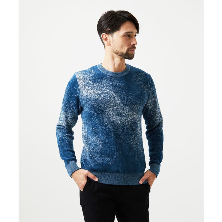 ブルー | 《日本製》スモーク柄クルーネックモールニット | MICHEL KLEIN HOMME