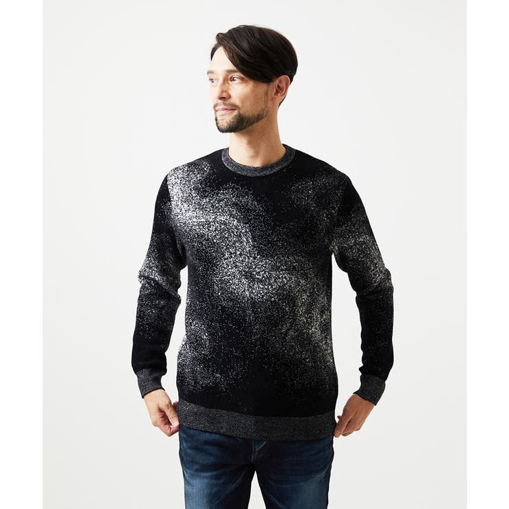 ブラック | 《日本製》スモーク柄クルーネックモールニット | MICHEL KLEIN HOMME
