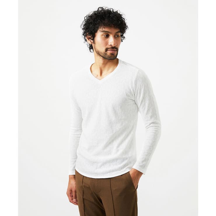 ホワイト | 《日本製》リンクスVネック長袖カットソー | MICHEL KLEIN HOMME