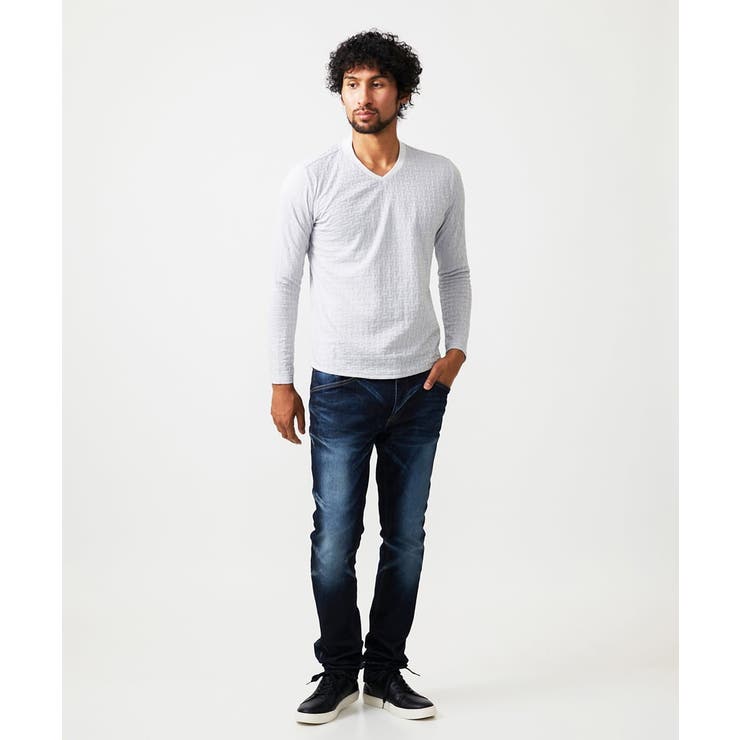 《日本製》レンガ柄Vネック長袖カットソー | MICHEL KLEIN HOMME | 詳細画像4 