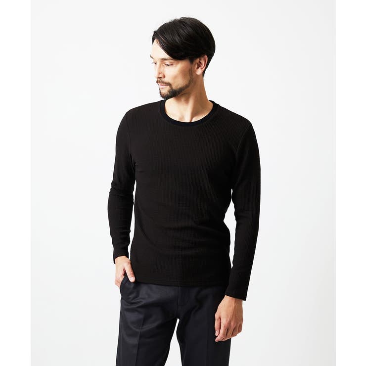 ブラック | ウェーブジャージクルーネック長袖カットソー | MICHEL KLEIN HOMME