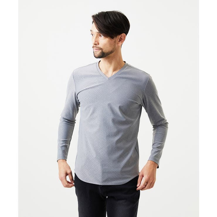 グレー | 《日本製》バイアスチェック柄Vネックカットソー | MICHEL KLEIN HOMME