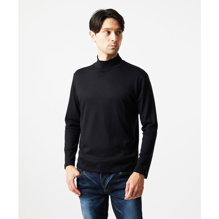 ブラック | 《日本製》スムースモックネック長袖カットソー | MICHEL KLEIN HOMME