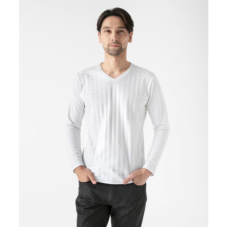 ホワイト | チドリ柄Vネックカットソー | MICHEL KLEIN HOMME