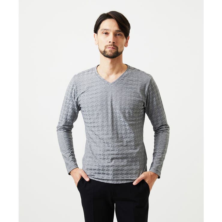 ダークグレー | チドリ柄Vネックカットソー | MICHEL KLEIN HOMME