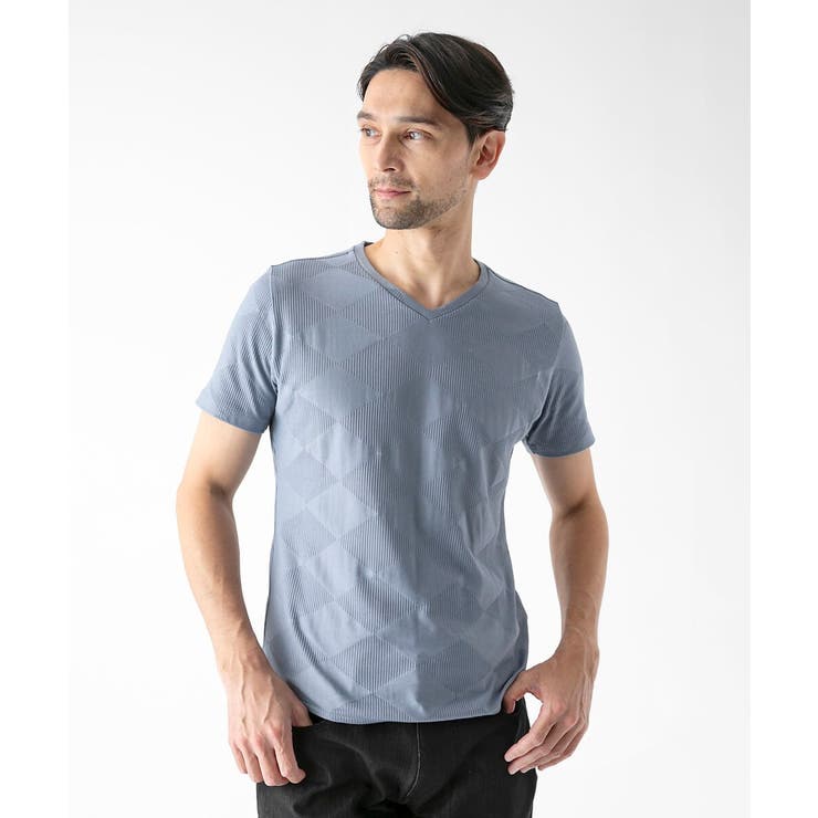 ライトブルー | アーガイル柄Vネック半袖カットソー | MICHEL KLEIN HOMME