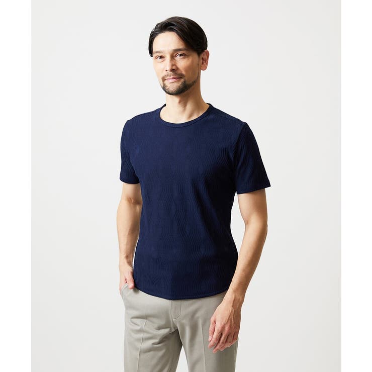 ネイビー | 《日本製》スモーク柄クルーネック半袖カットソー | MICHEL KLEIN HOMME
