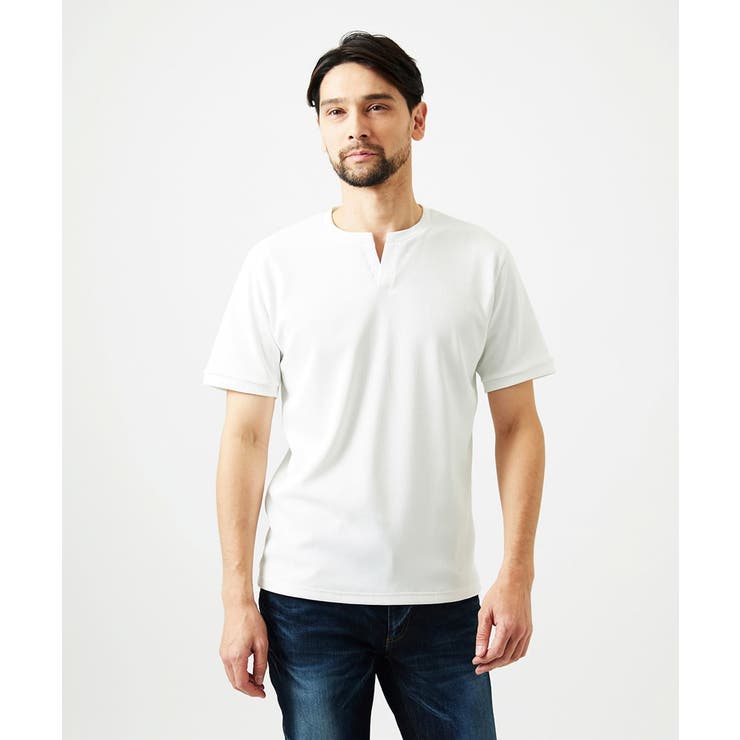 ホワイト | 《日本製》キーネック半袖カットソー | MICHEL KLEIN HOMME