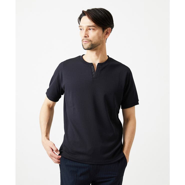ブラック | 《日本製》キーネック半袖カットソー | MICHEL KLEIN HOMME