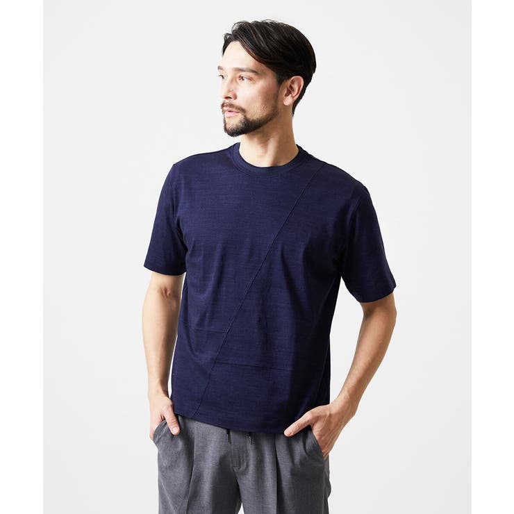 ネイビー | 切り替えクルーネック半袖カットソー | MICHEL KLEIN HOMME