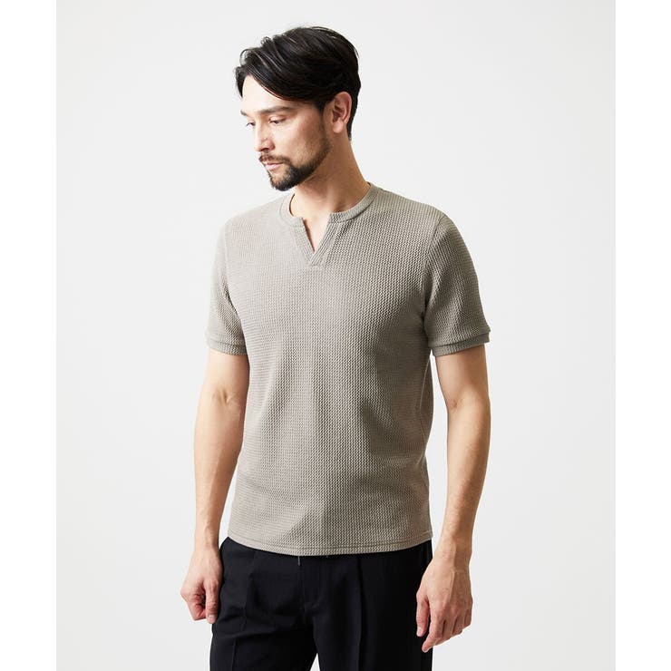 ベージュ | キーネックウェーブ半袖カットソー | MICHEL KLEIN HOMME