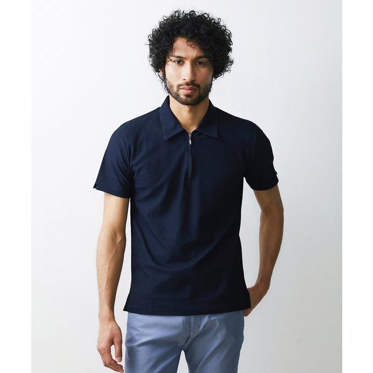 ネイビー(58) | 《日本製》幾何柄ポロシャツ | MICHEL KLEIN HOMME