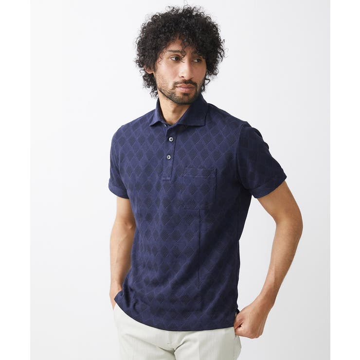 ネイビー(57) | 《日本製》ダイヤ柄半袖ポロシャツ | MICHEL KLEIN HOMME