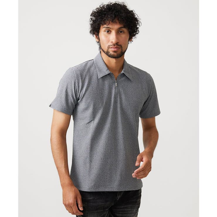 ダークグレー | 《日本製》モザイク柄ジップアップポロシャツ | MICHEL KLEIN HOMME