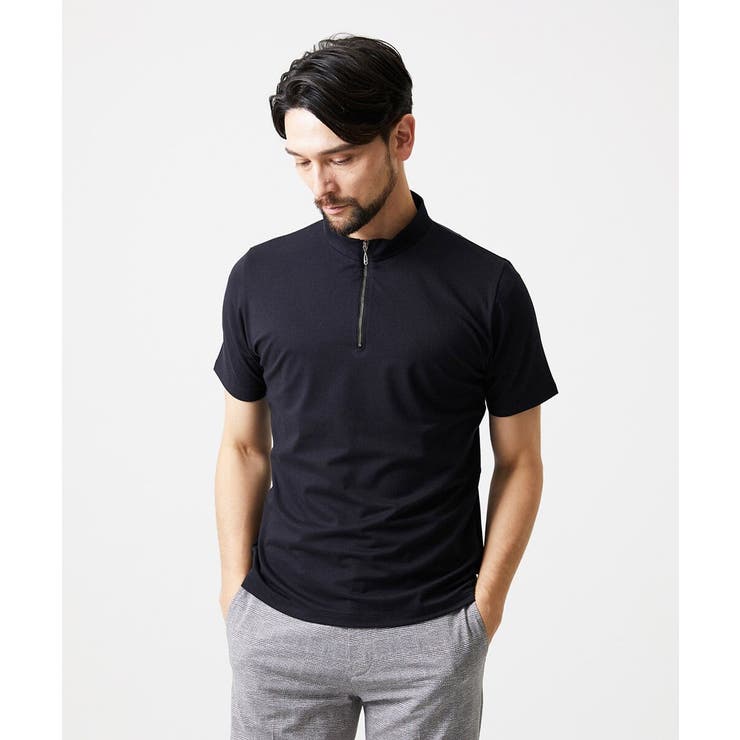 ブラック | モックネックハーフジップ半袖カットソー | MICHEL KLEIN HOMME