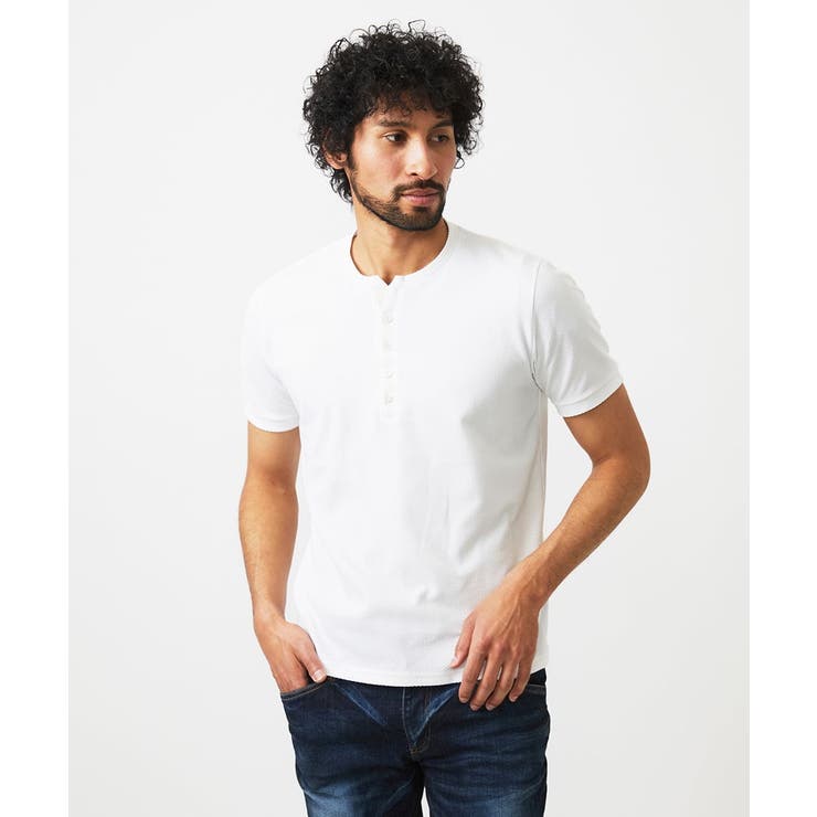 ホワイト | ヘンリーネック半袖カットソー | MICHEL KLEIN HOMME