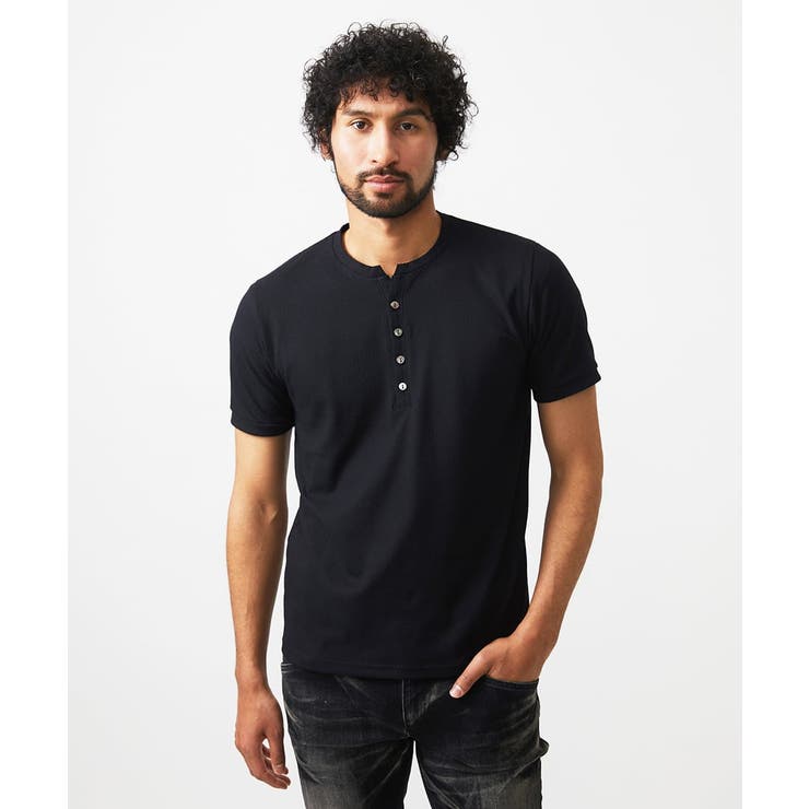 ブラック | ヘンリーネック半袖カットソー | MICHEL KLEIN HOMME