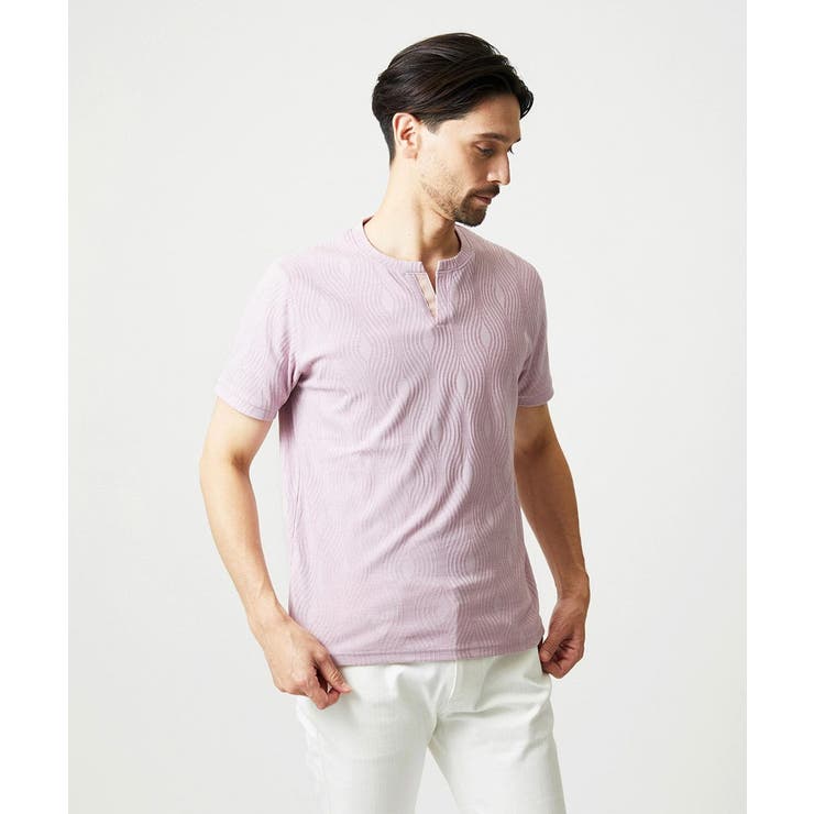 ピンク | 《日本製》スモーク柄キーネック半袖カットソー | MICHEL KLEIN HOMME