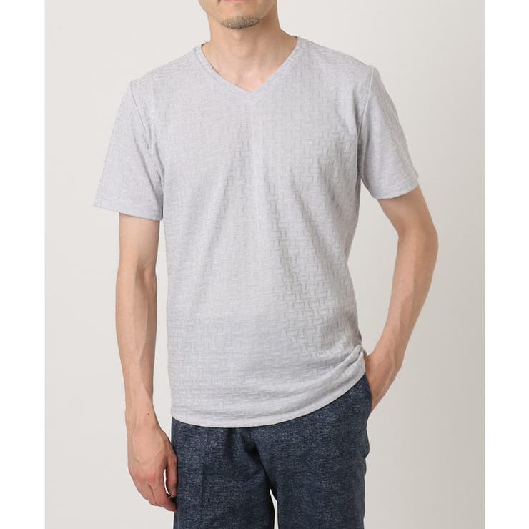 ライトグレー | 《日本製》レンガ柄Vネック半袖カットソー | MICHEL KLEIN HOMME