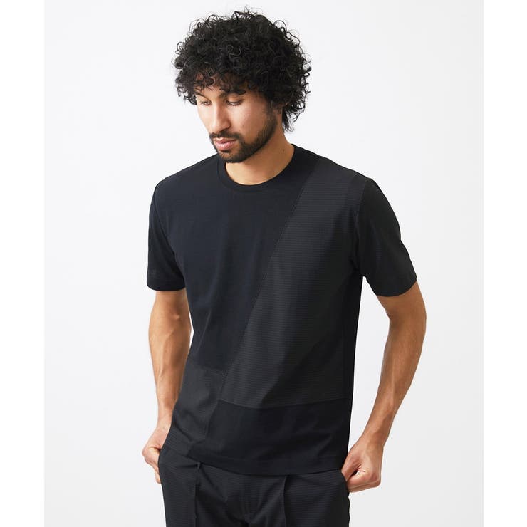 ブラック | 【セットアップ】切り替えクルーネック半袖カットソー | MICHEL KLEIN HOMME