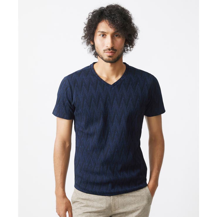 ネイビー(57) | 《日本製》ウェーブリンクス半袖カットソー | MICHEL KLEIN HOMME