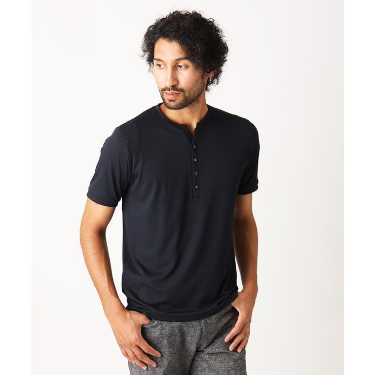 ブラック（94） | ヘンリーネックプリーツ半袖カットソー | MICHEL KLEIN HOMME