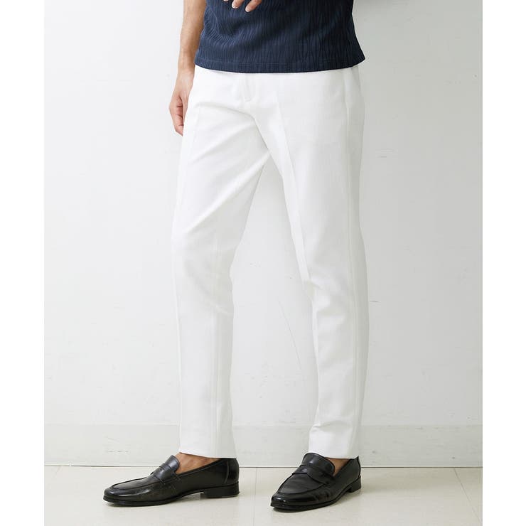 ホワイト(90) | ヘリンボンプレビアシャンブレースラックスパンツ 撥水 | MICHEL KLEIN HOMME