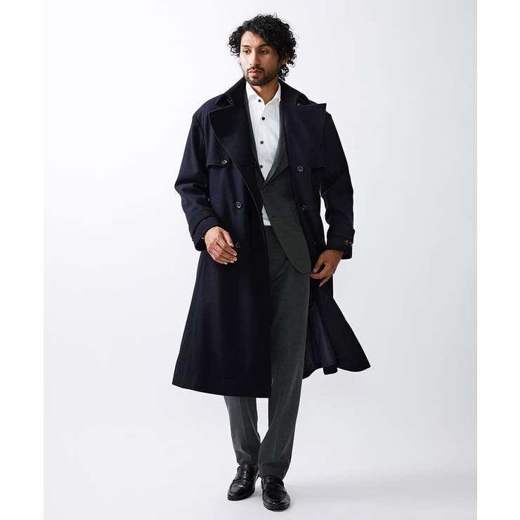 ネイビー(57) | ウールダブルブレストマキシコート | MICHEL KLEIN HOMME