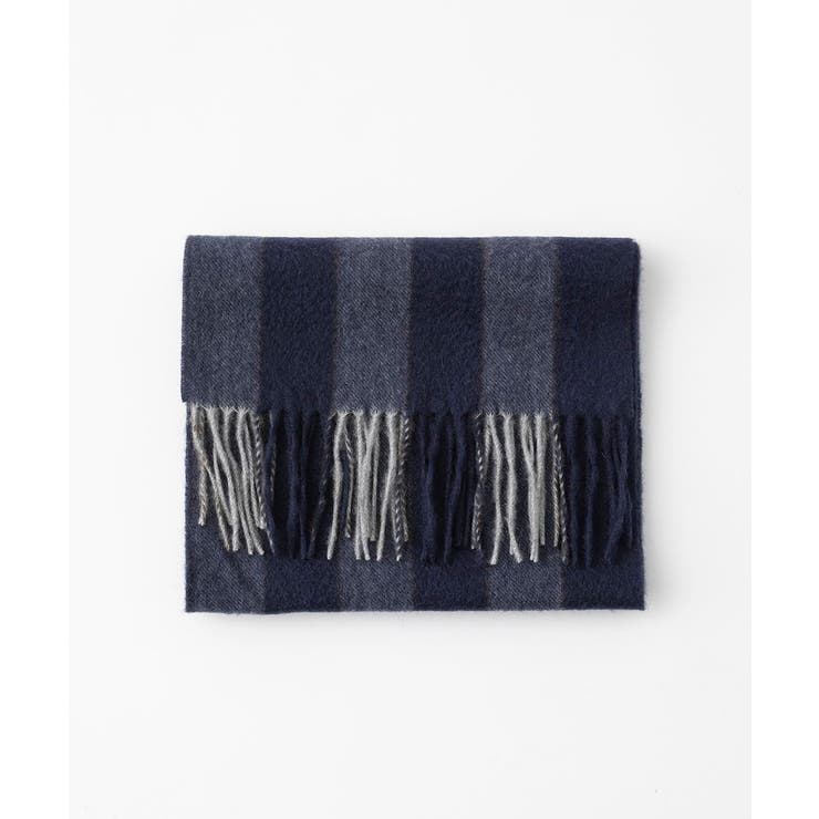 ネイビー | ストライプ柄カシミヤマフラー | MICHEL KLEIN HOMME