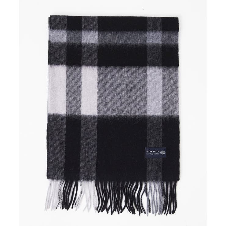 ブラック | チェック柄ウールマフラー | MK MICHEL KLEIN homme