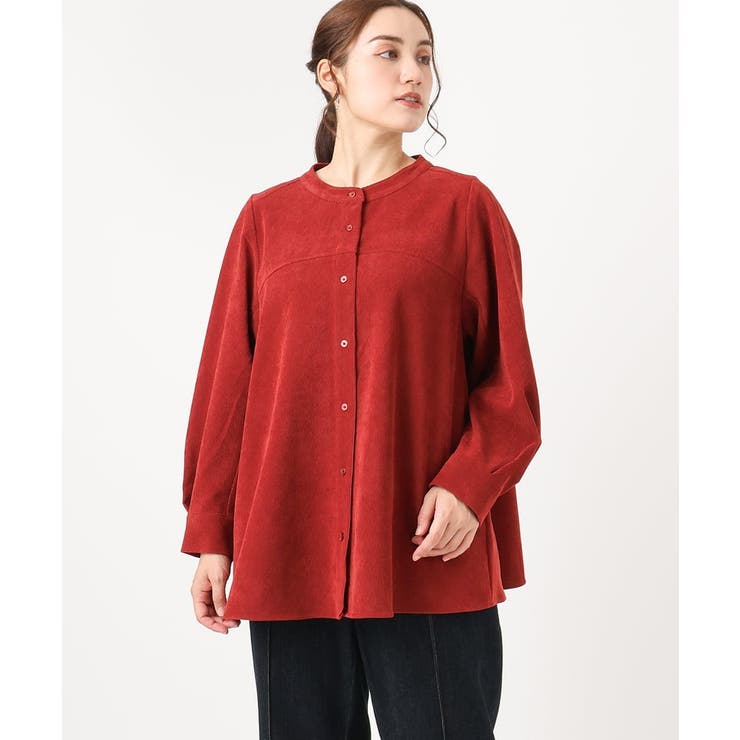 ブラウン(17） | 【大きいサイズ】コーデュロイフレアブラウス | eur3