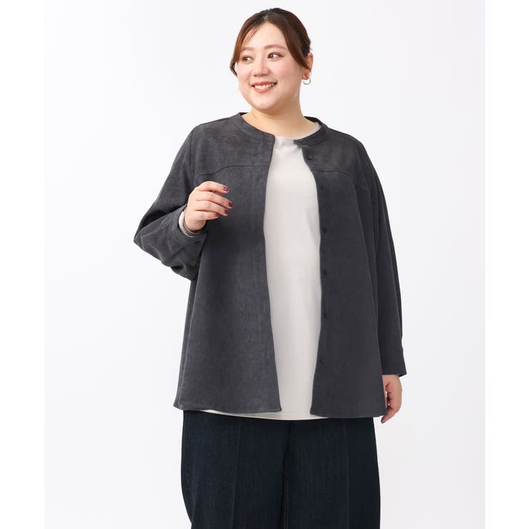 ダークグレー(93) | 【大きいサイズ】コーデュロイフレアブラウス | eur3