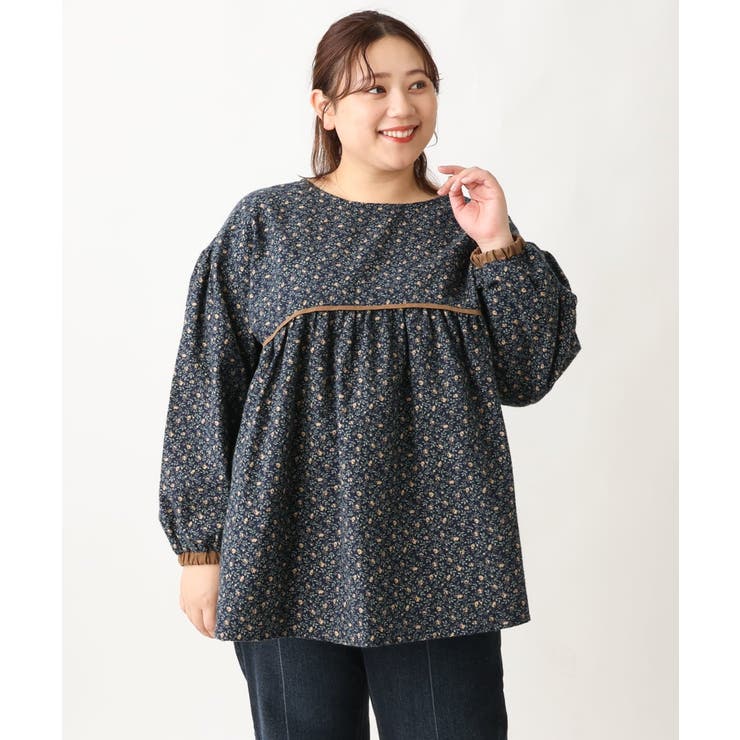 ネイビー(57) | 【大きいサイズ/soso×eur3】2WAY花柄ブラウス | eur3