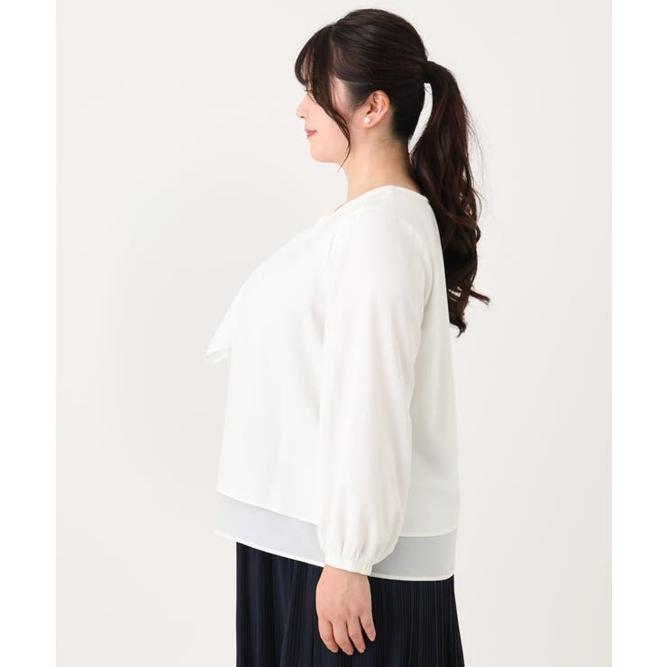 【大きいサイズ/11号サイズあり】4WAYボウタイ風ブラウス 大きいサイズ/11号サイズあり】4WAYボウタイ風ブラウス[品番