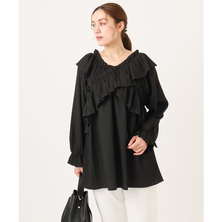 ブラック(94) | 【大きいサイズ】2WAYフリルギャザーブラウス | eur3