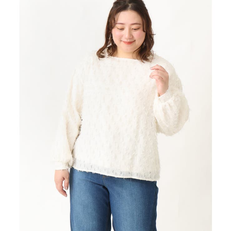 アイボリー(80) | 【大きいサイズ】フリンジジャカードブラウス | eur3