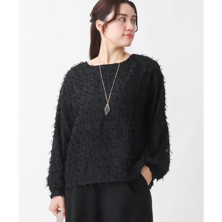 ブラック(94) | 【大きいサイズ】フリンジジャカードブラウス | eur3