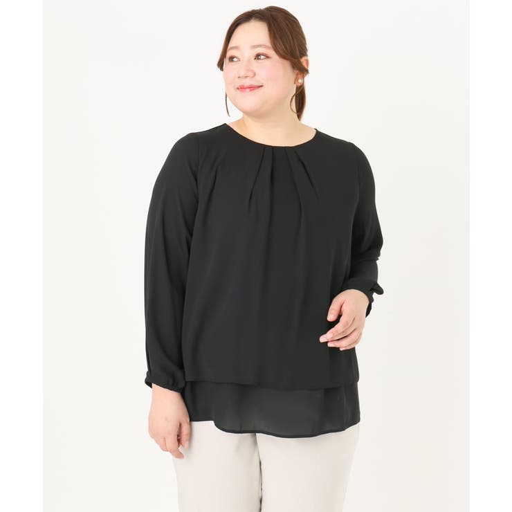 ブラック(94) | 【大きいサイズ/11号サイズあり】2WAYジョーゼットブラウス | eur3