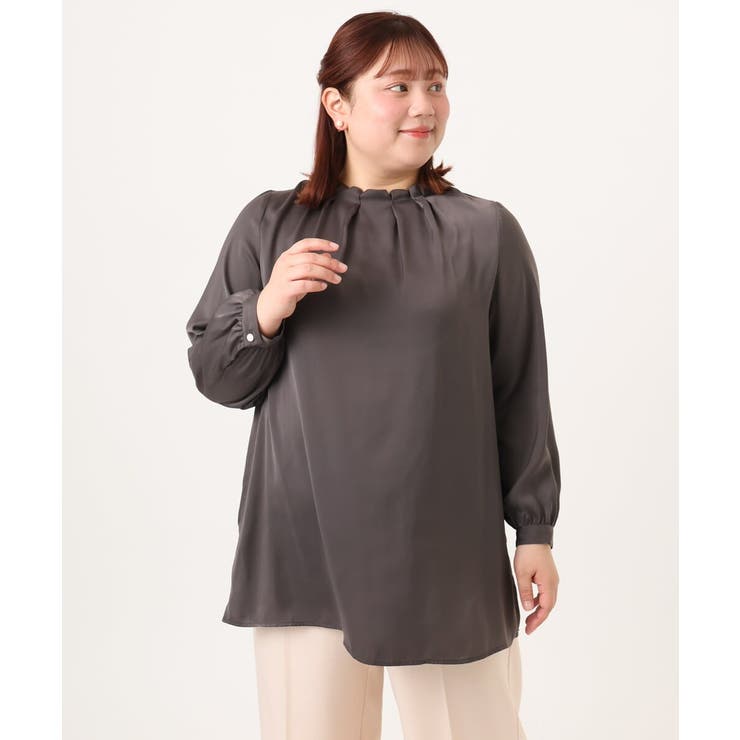 【大きいサイズ/11号サイズあり】タックネックサテンブラウス | eur3 | 詳細画像13 