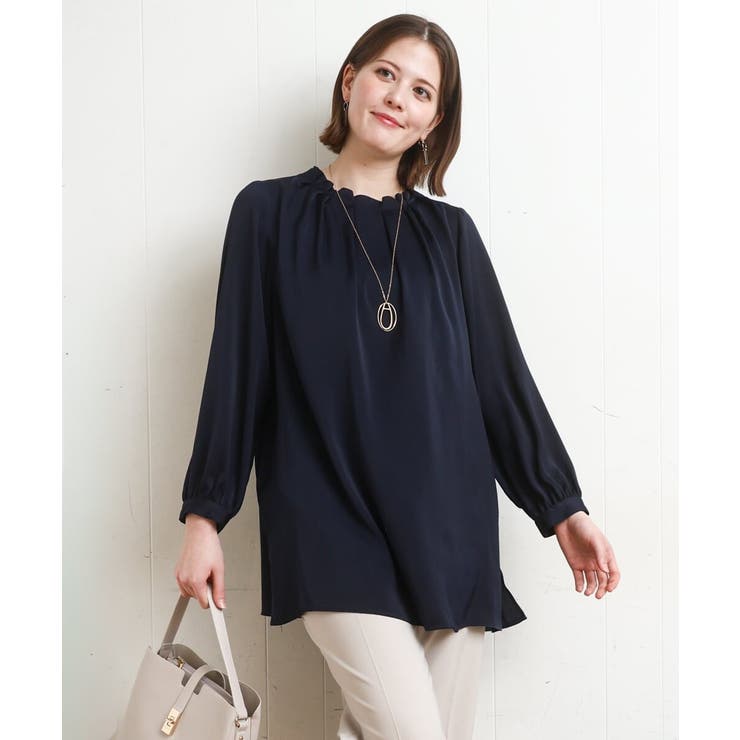 【大きいサイズ/11号サイズあり】タックネックサテンブラウス | eur3 | 詳細画像2 