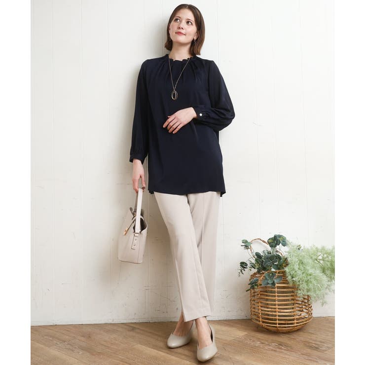 【大きいサイズ/11号サイズあり】タックネックサテンブラウス | eur3 | 詳細画像4 